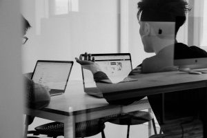 People working on laptops in a meeting