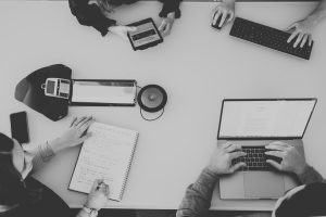 People in a meeting. Photo taken from above