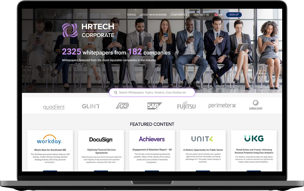 Headley Media's HR lead generation website, HRTech Corporate, on a laptop screen