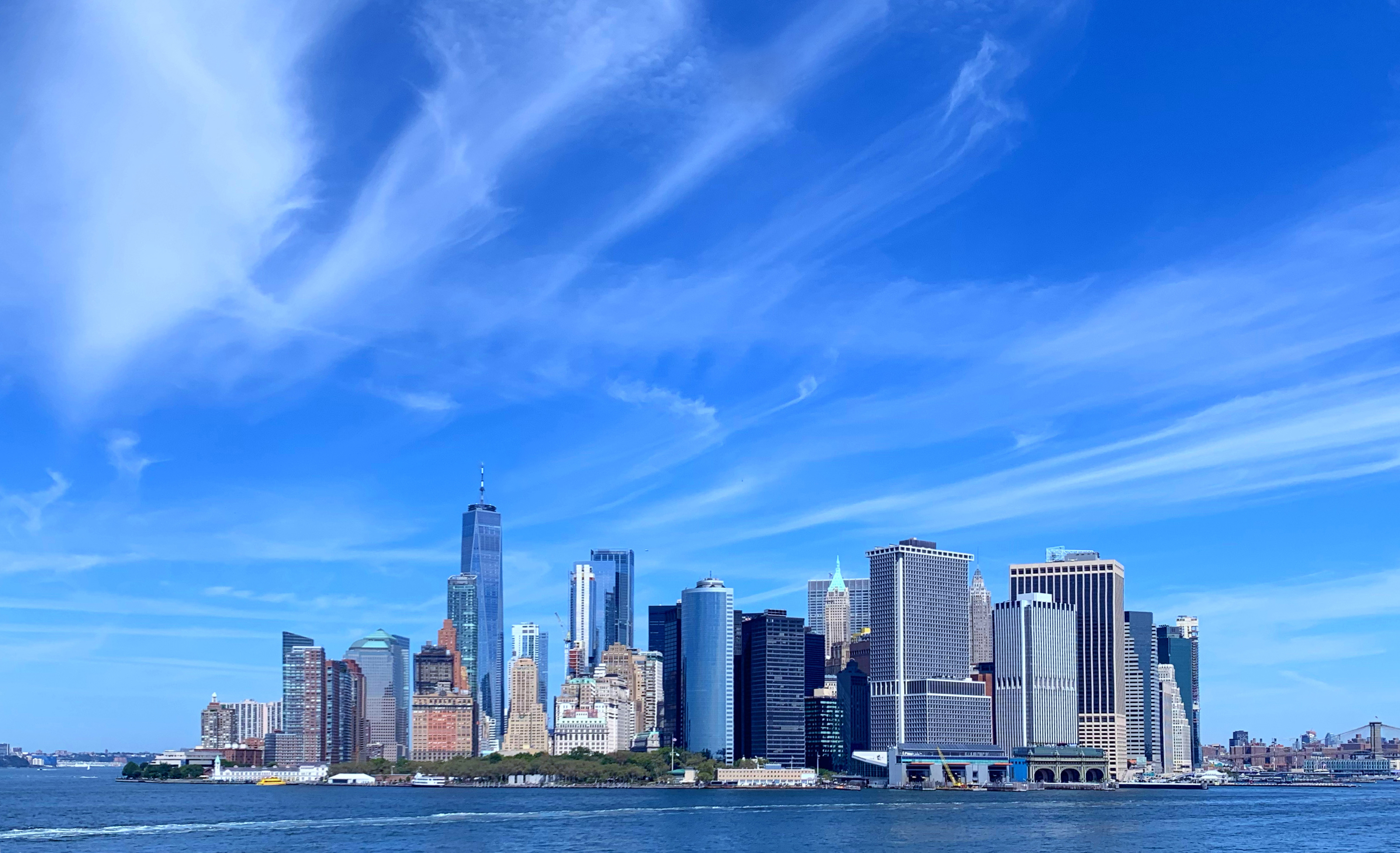 Blue skies and cityscape